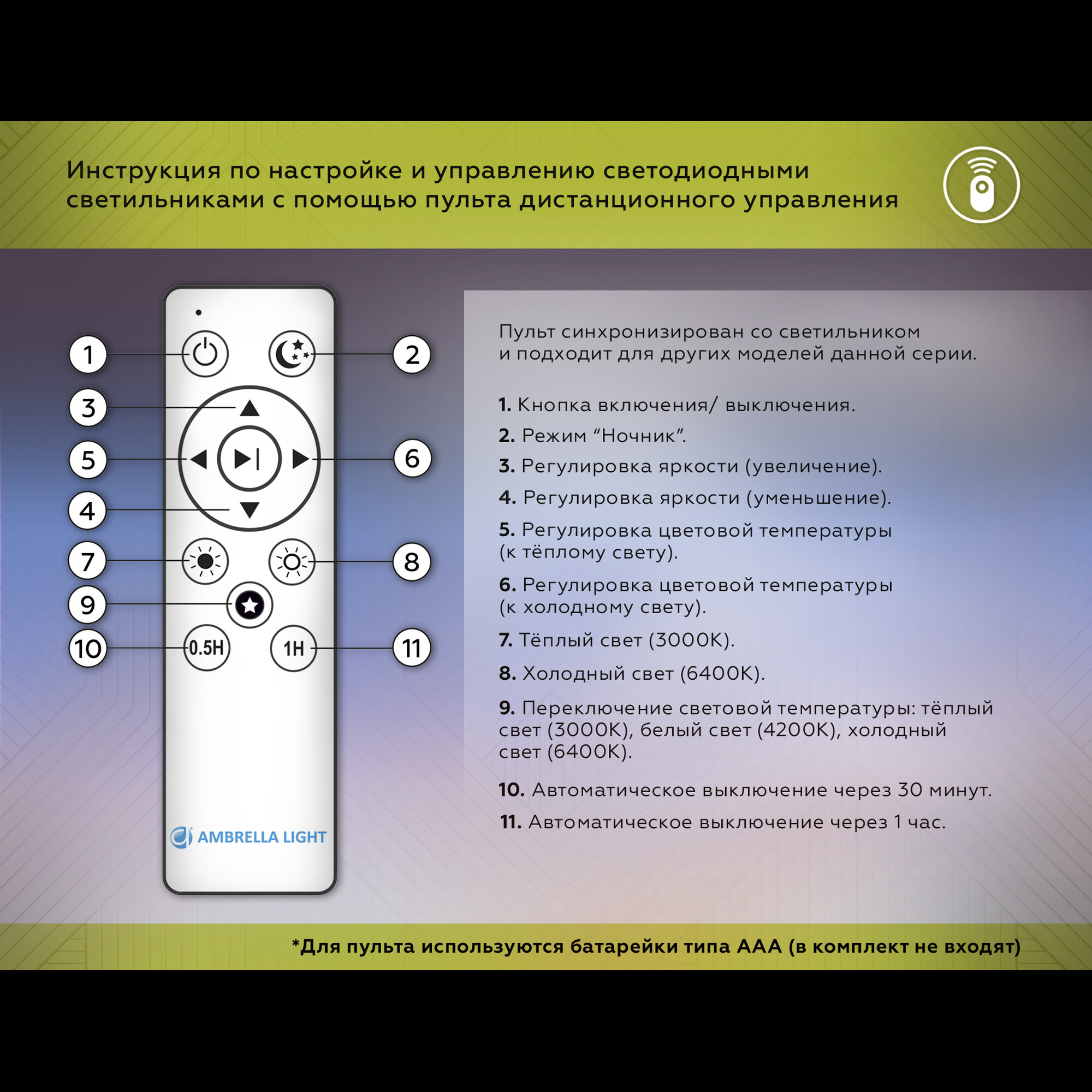 Потолочный светильник черный/светлое дерево IP20 60W D490*80 (ПДУ ИК) Ambrella light