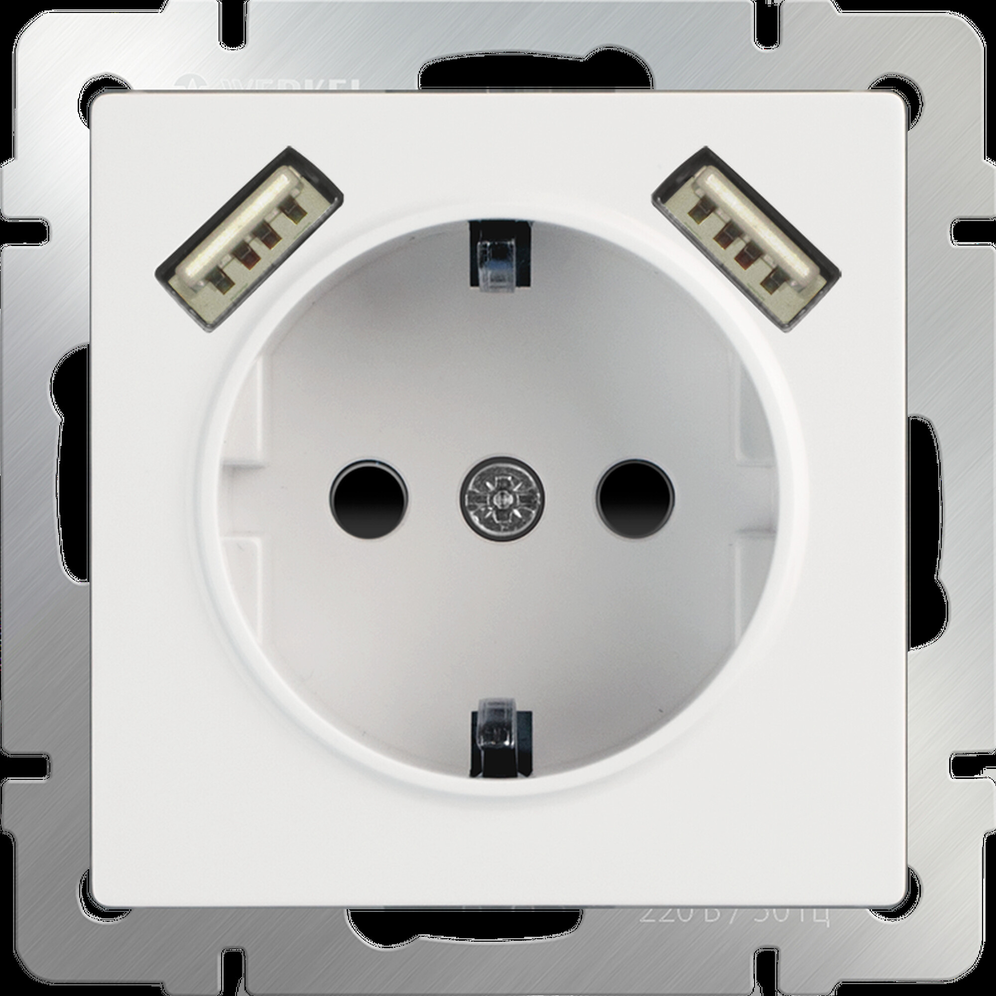 Розетка с заземлением, шторками и USBх2 (белая) / W1171501 (распродажа)