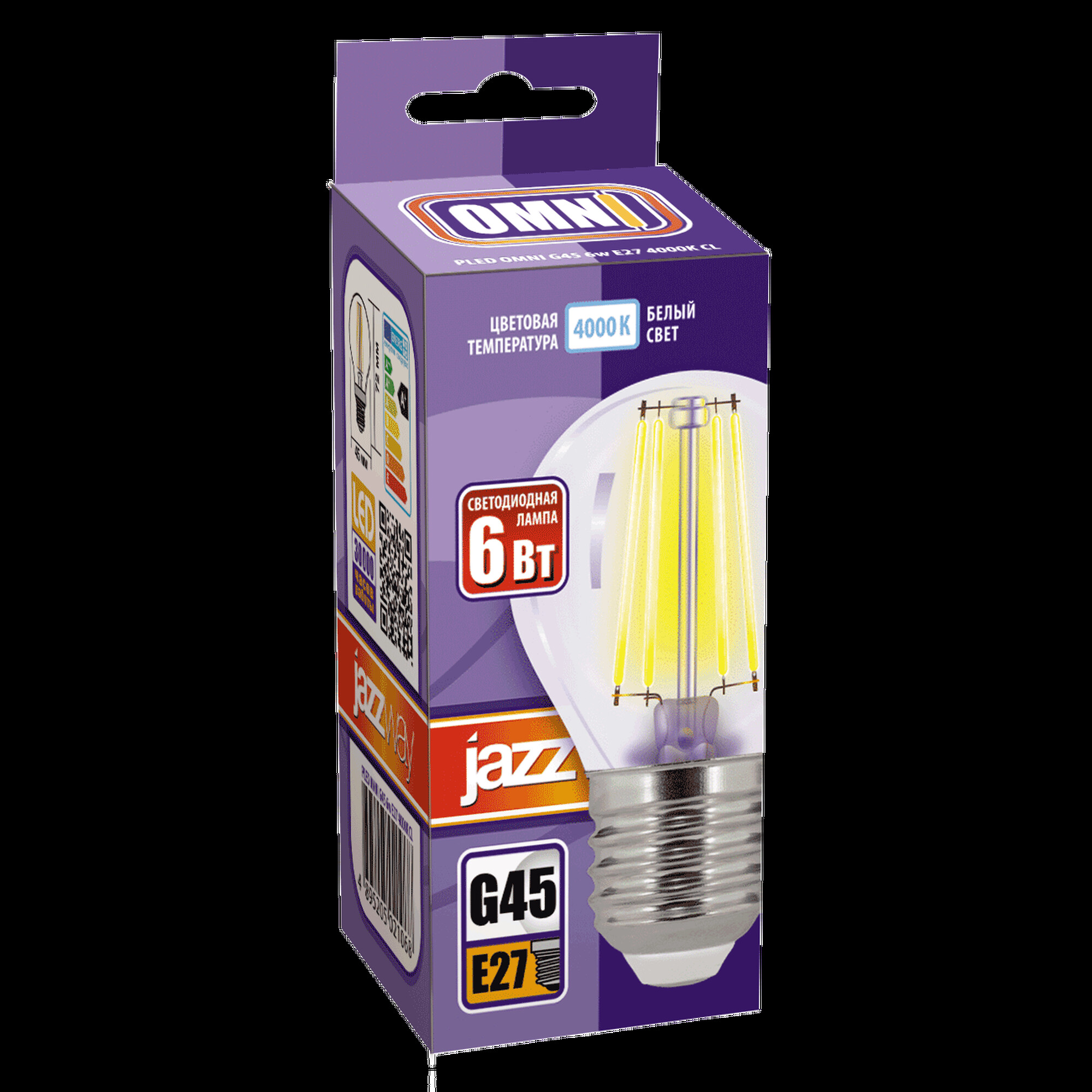 Лампа светодиодная декоративная PLED OMNI G45 6w E27 4000K CL Jazzway