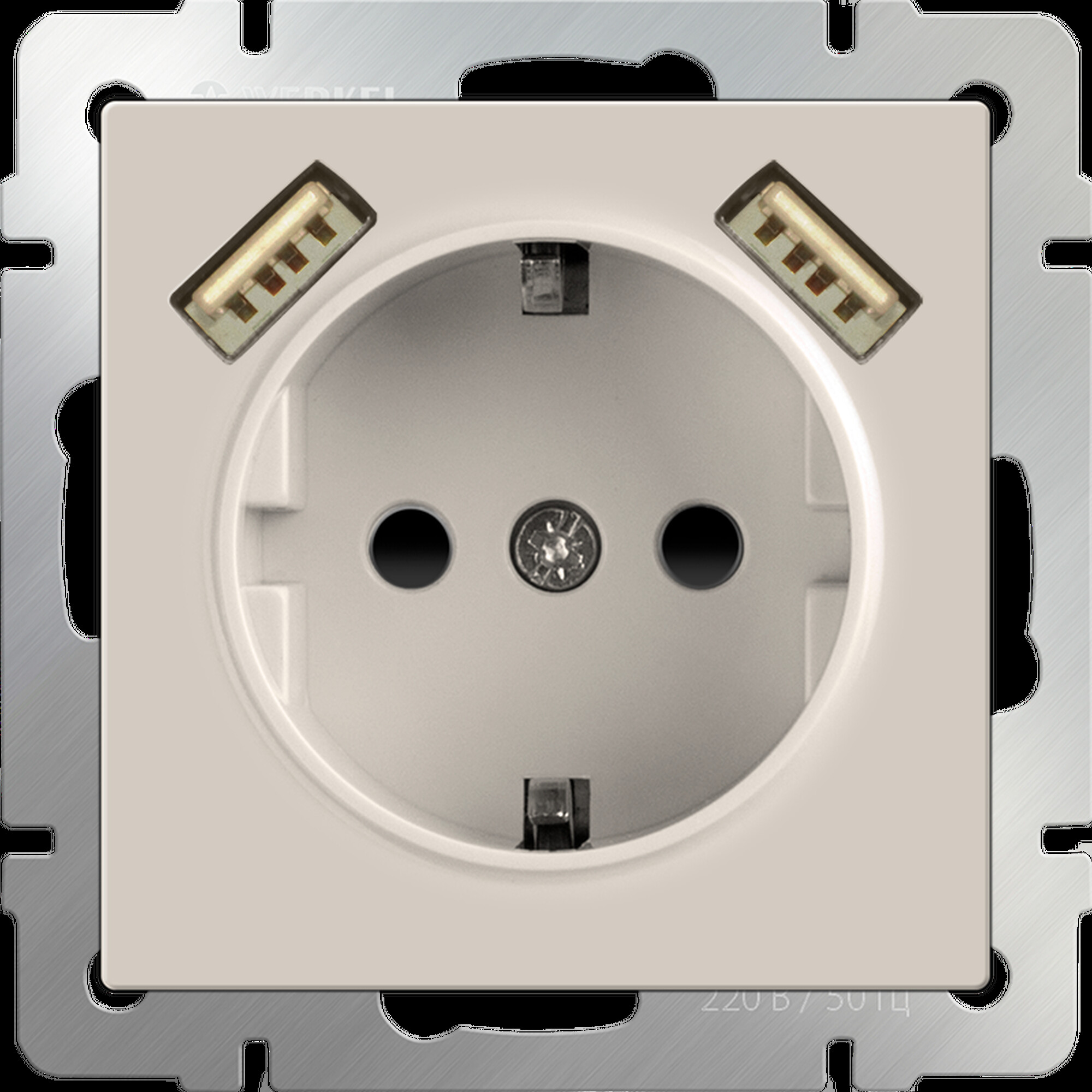 Розетка с заземлением, шторками и USBх2 (слоновая кость)  / WL03-SKGS-USBx2-IP20 (распродажа)