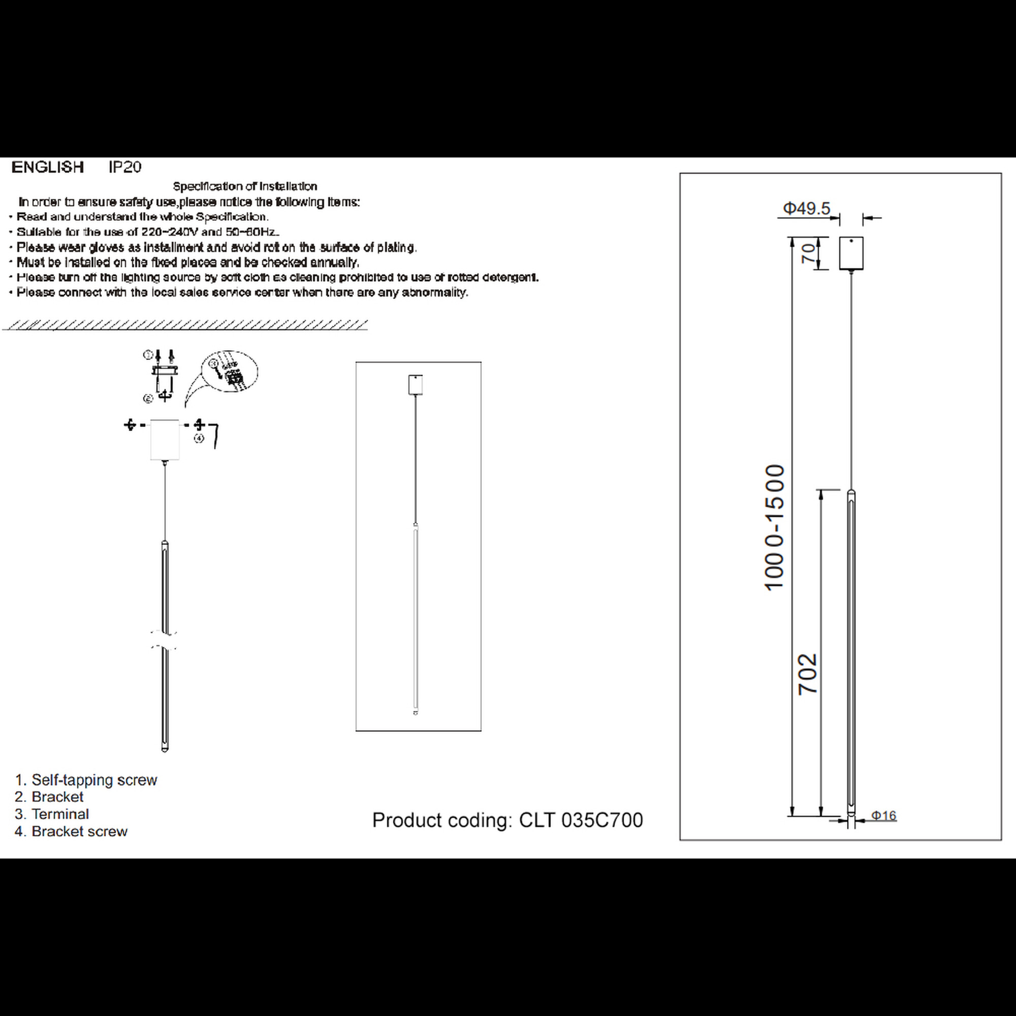 Подвесной светильник CLT 035C700 BL Crystal Lux