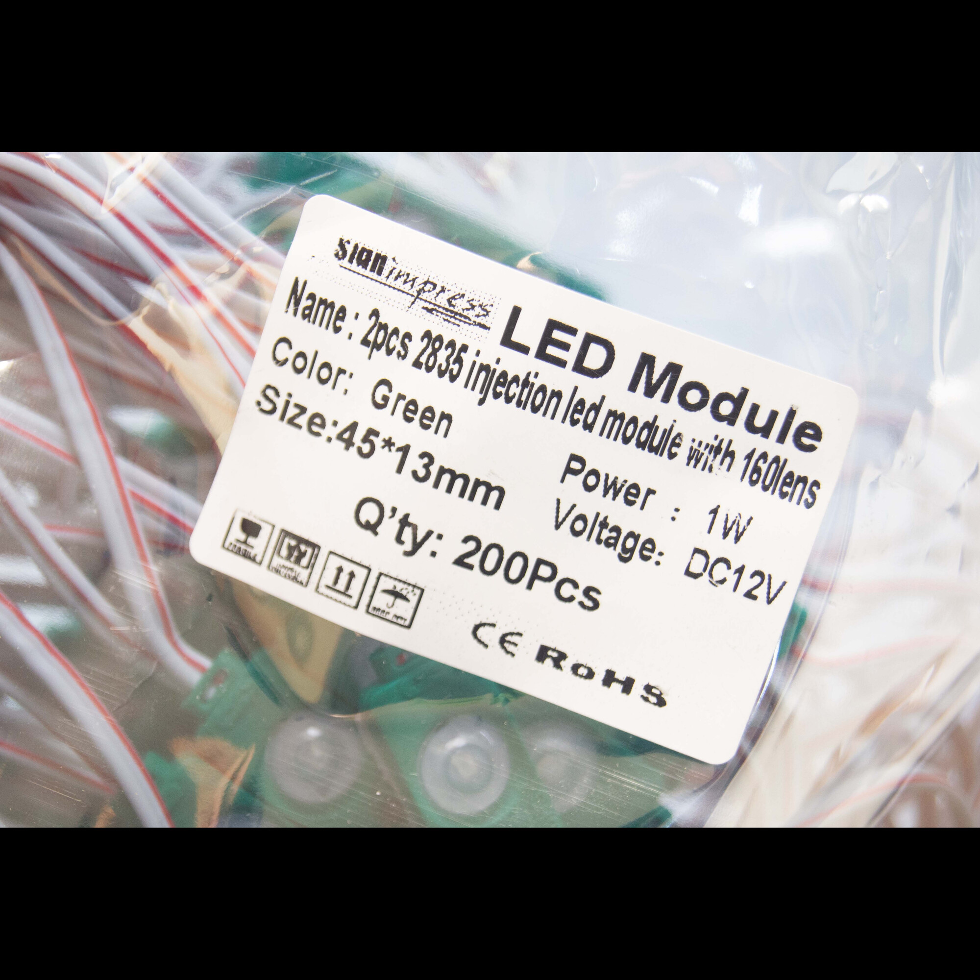 Модуль светодиодный 2 SMD 2835 1Вт 70Лм Зелёный (с линзой 160) 3M -1шт. SignImpress