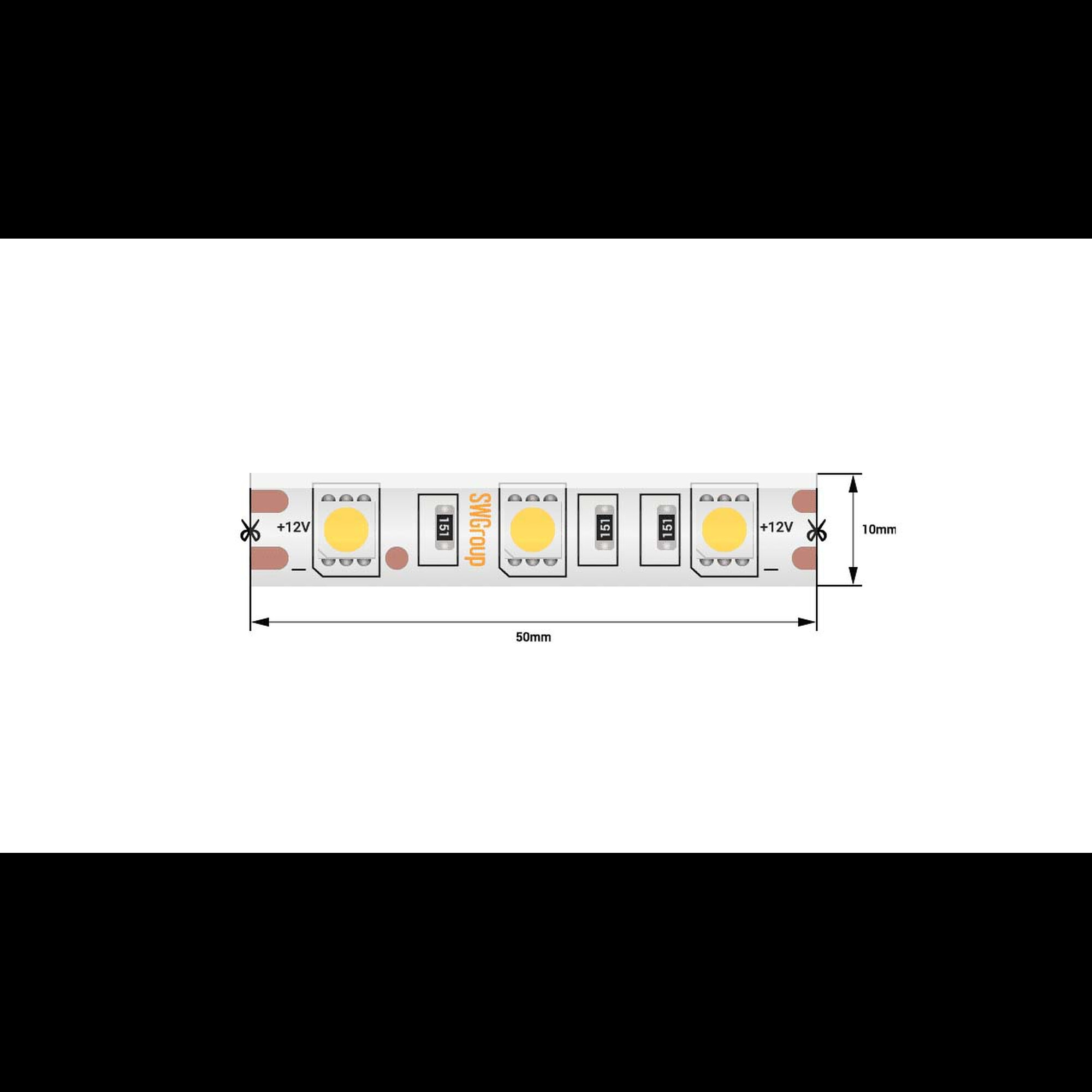 Лента светодиодная стандарт SMD5050 60LED/м 14,4Вт/м 12В IP65 Цвет:Желтый (1метр) 3М SWG