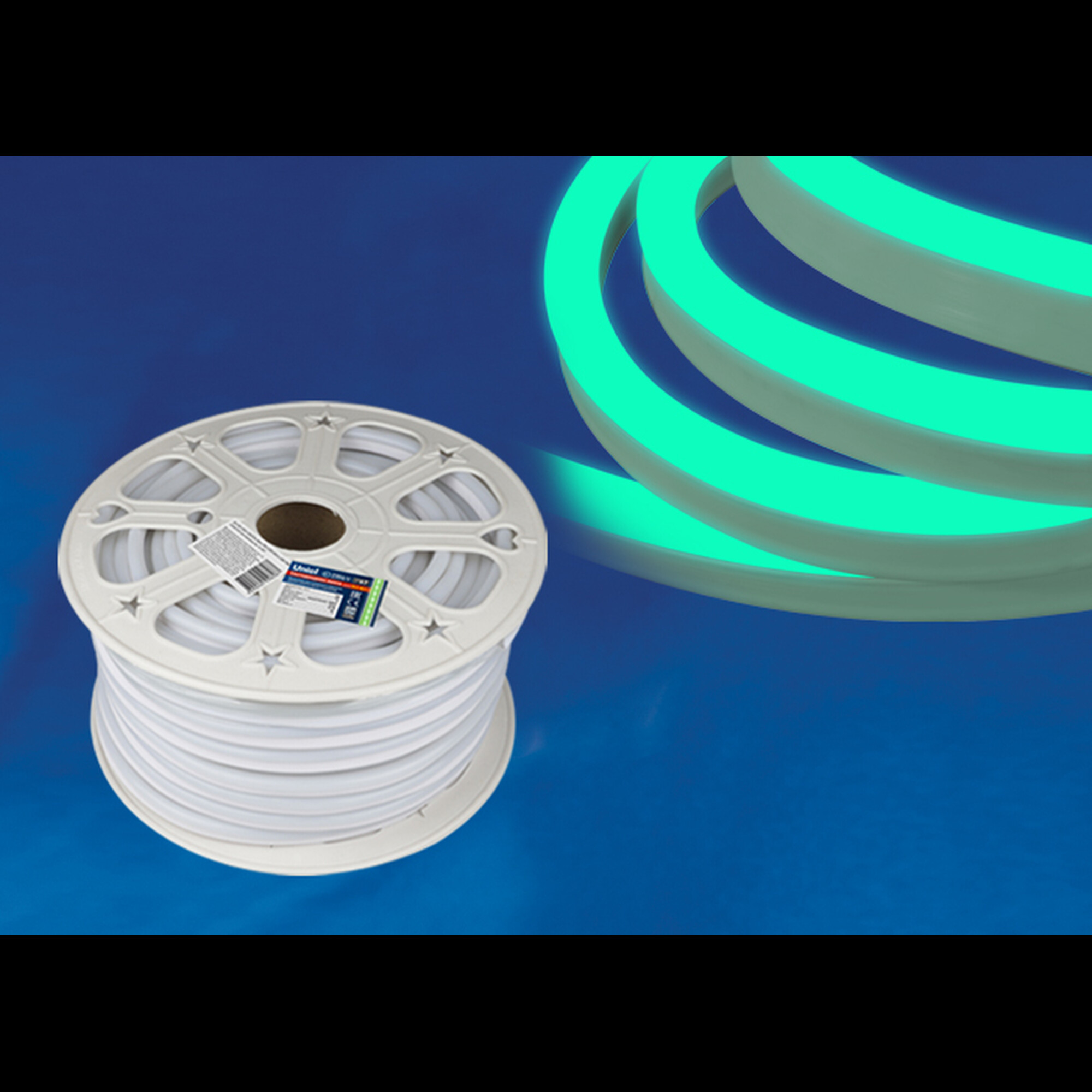 Неон гибкий ULS-N21-2835-120LED/m-8mm-IP67-220V-8W/m-50M-GREEN бобина (1 метр) 50м. Uniel