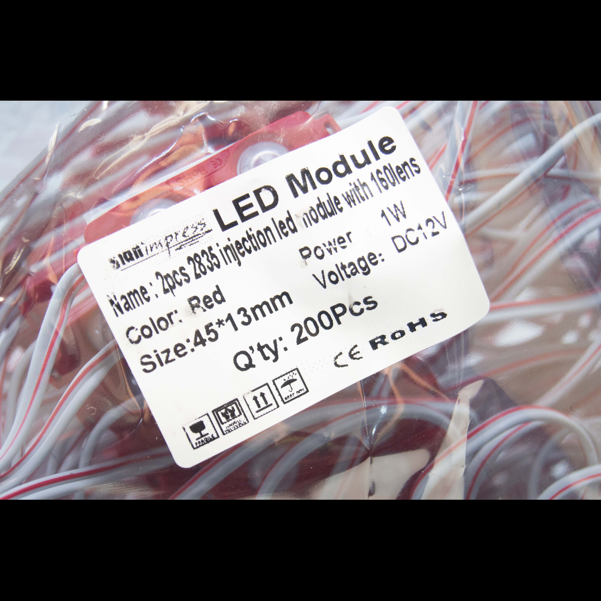 Модуль светодиодный 2 SMD 2835 1Вт 70Лм Красный (с линзой 160) 3M -1шт. SignImpress