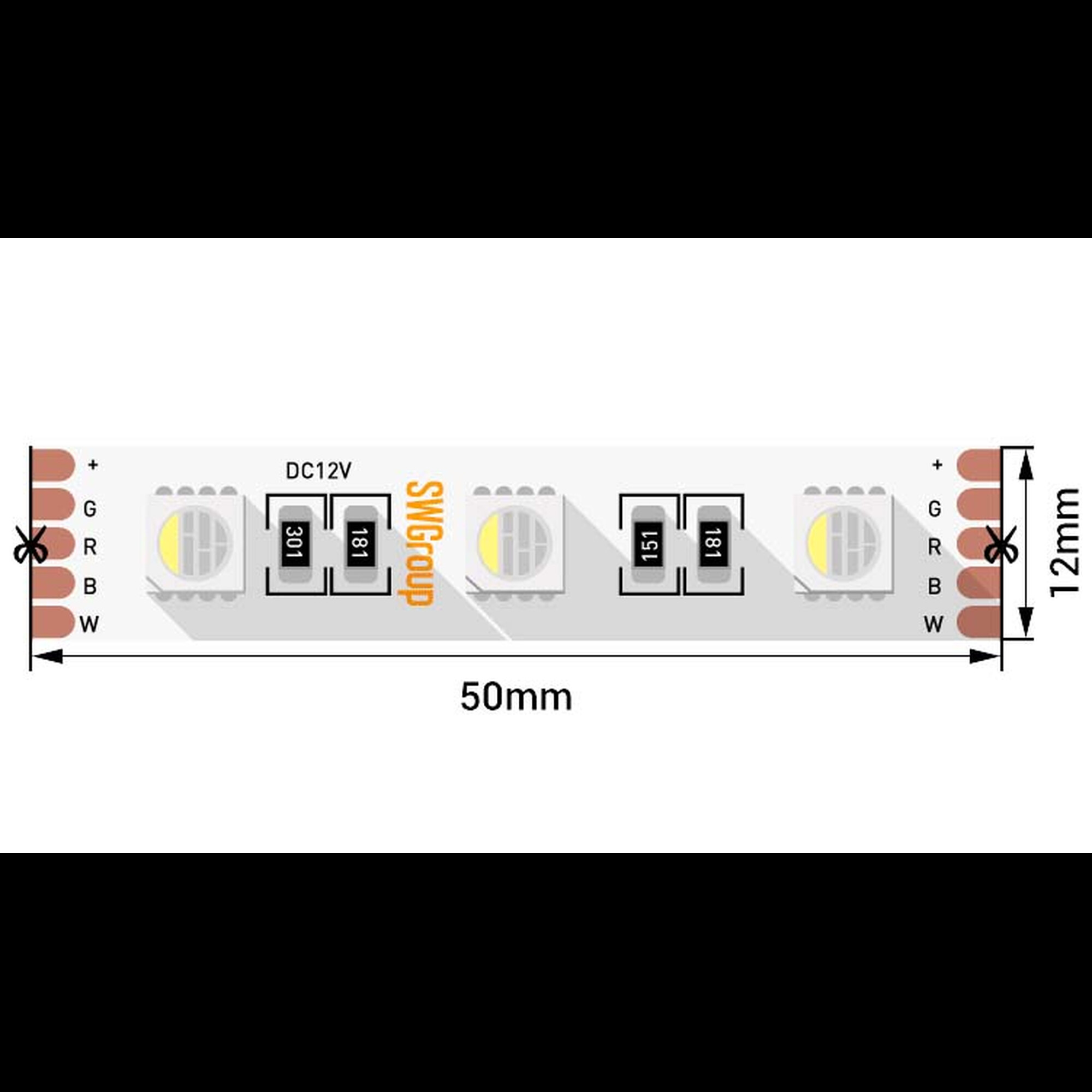 Лента светодиодная стандарт 5050, 60 LED/м, 19,2 Вт/м, 24В , IP20, Цвет: RGB + нейтр. ЗМ (1метр) SWG