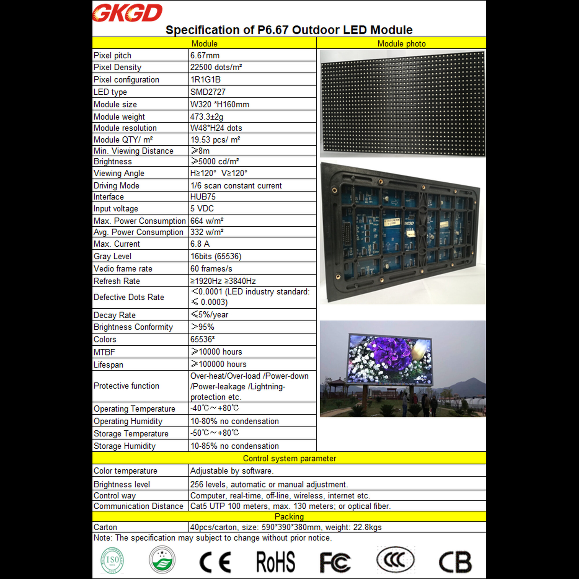 Модуль светодиодный Outdoor P6,67 SMD RGB GKGD