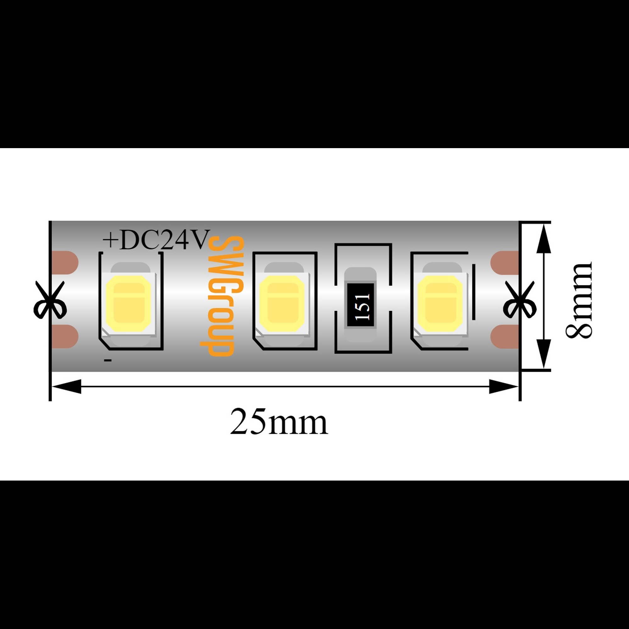 Лента светодиодная стандарт SMD2835 120LED/м 9,6Вт/м 24В IP66 Цвет:Холодный (1метр) ЗМ SWG