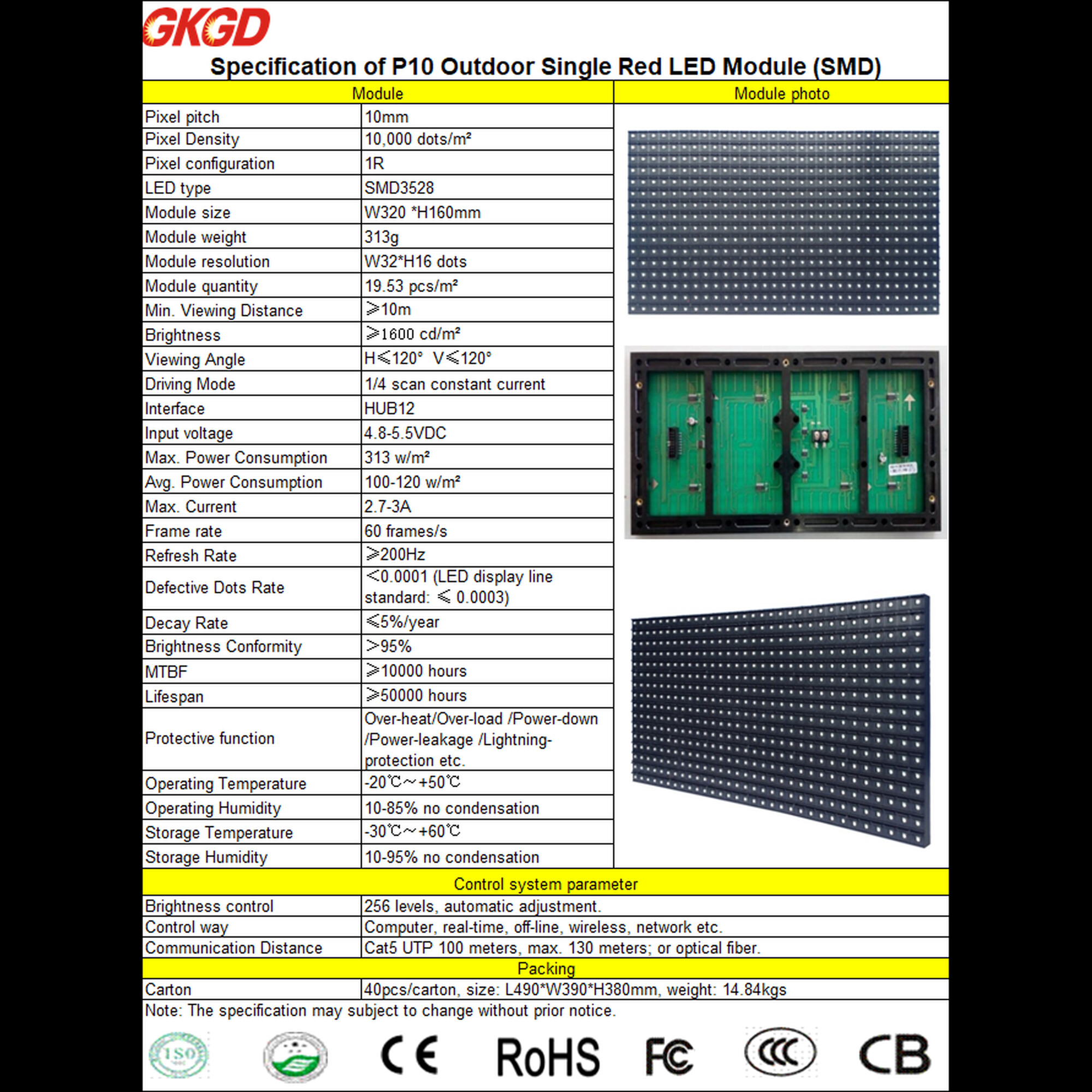 Модуль светодиодный Outdoor P10 SMD Red GKGD