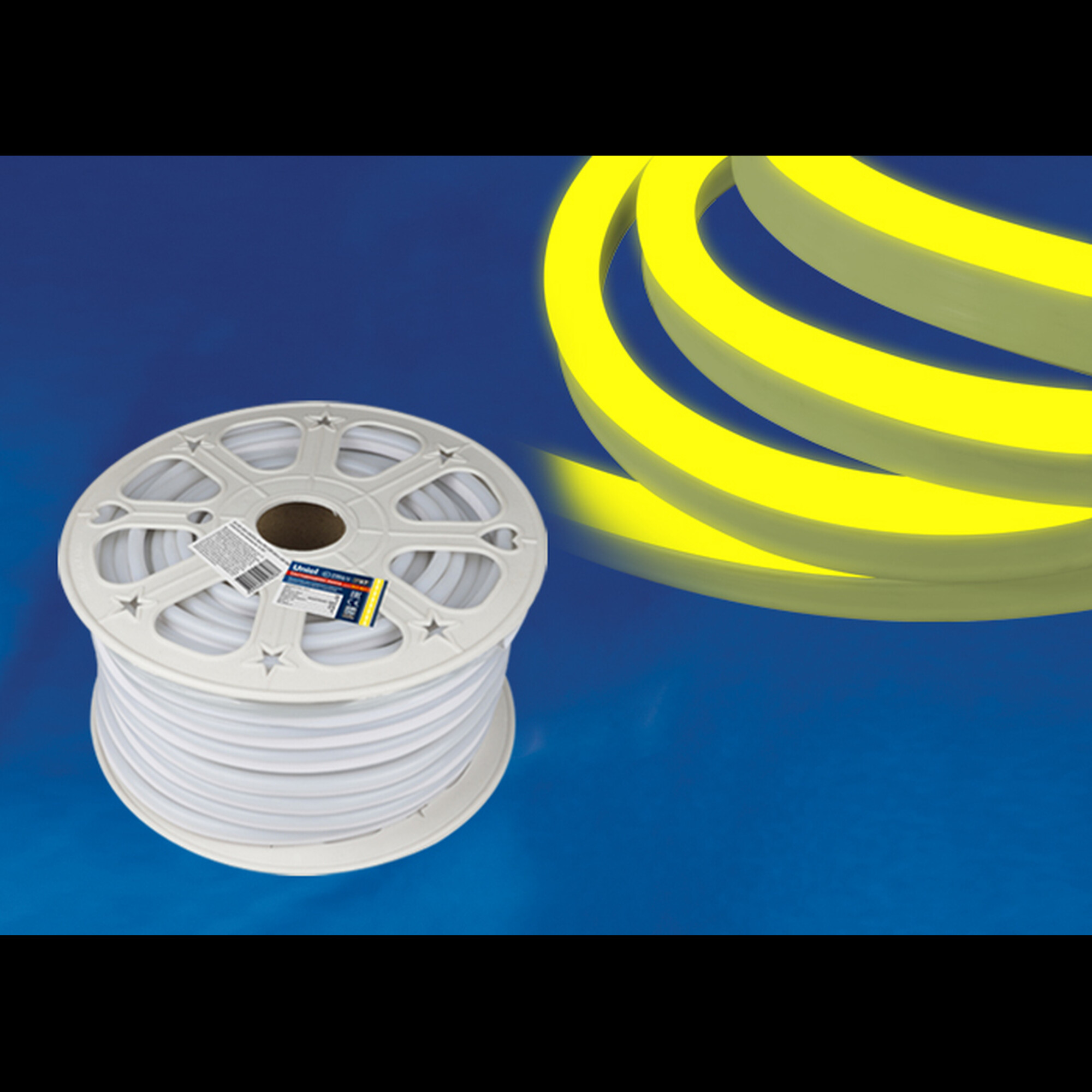 Неон гибкий ULS-N21-2835-120LED/m-8mm-IP67-220V-8W/m-50M-YELLOW бобина (1 метр) 50м. Uniel