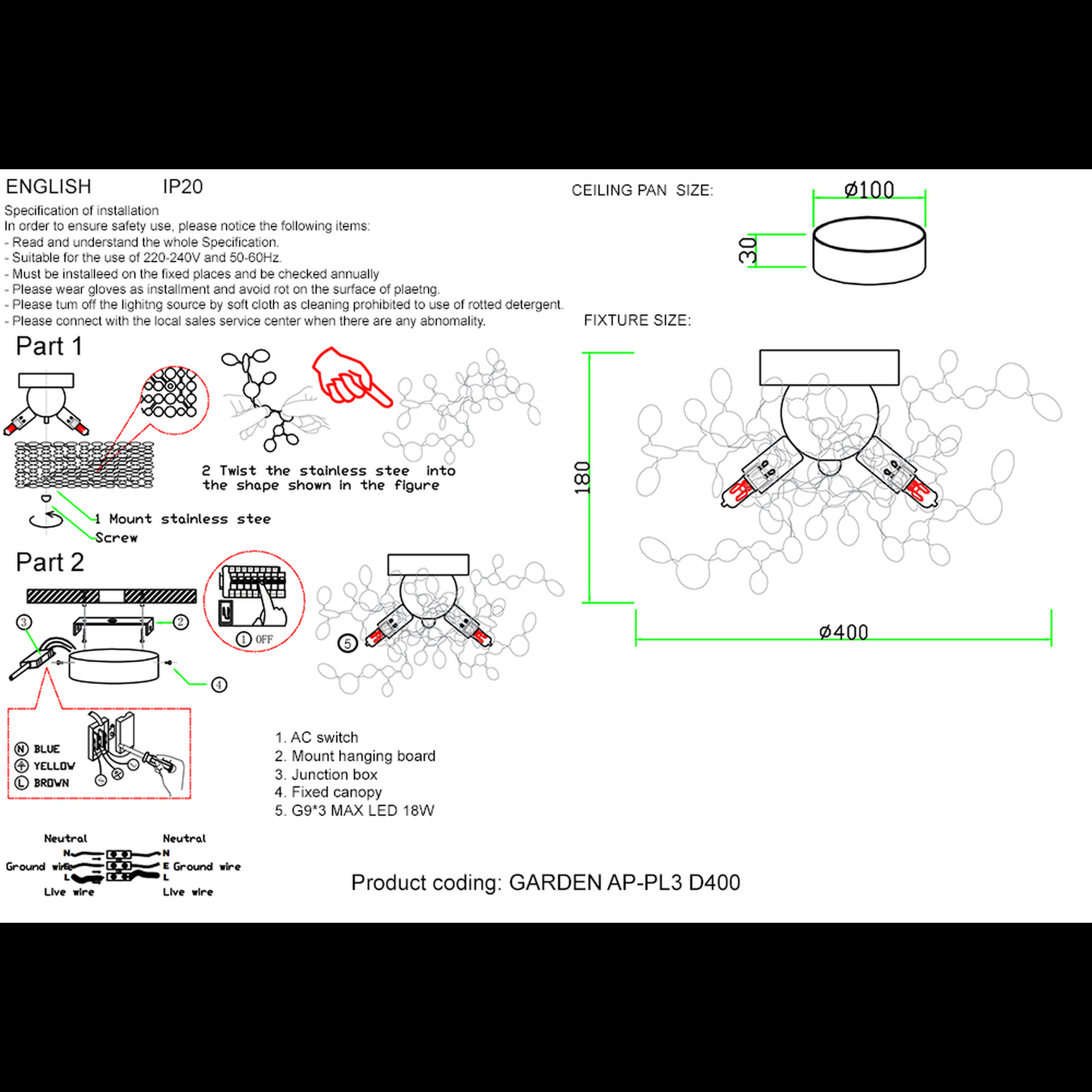 Бра Crystal Lux GARDEN AP-PL3 D400 CHROME