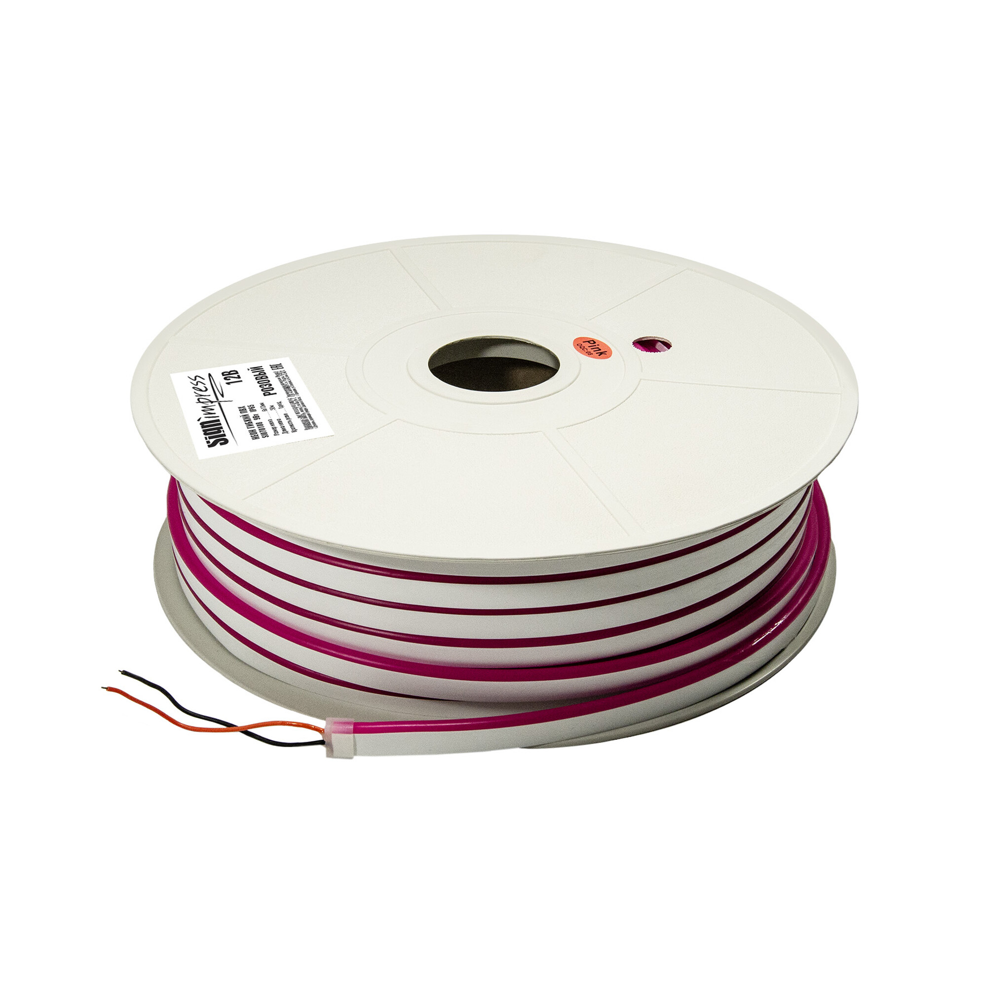 Неон гибкий ПВХ SMD2835 12В 110д/м 9Вт Розовый 6*12мм рез1диод IP65 50м SignImpres