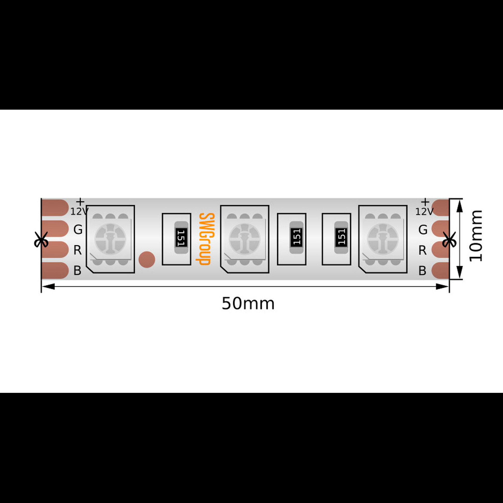 Лента светодиодная стандарт SMD5050 60LED/м 14,4Вт/м 12В IP66 Цвет:RGB (1метр) ЗМ SWG
