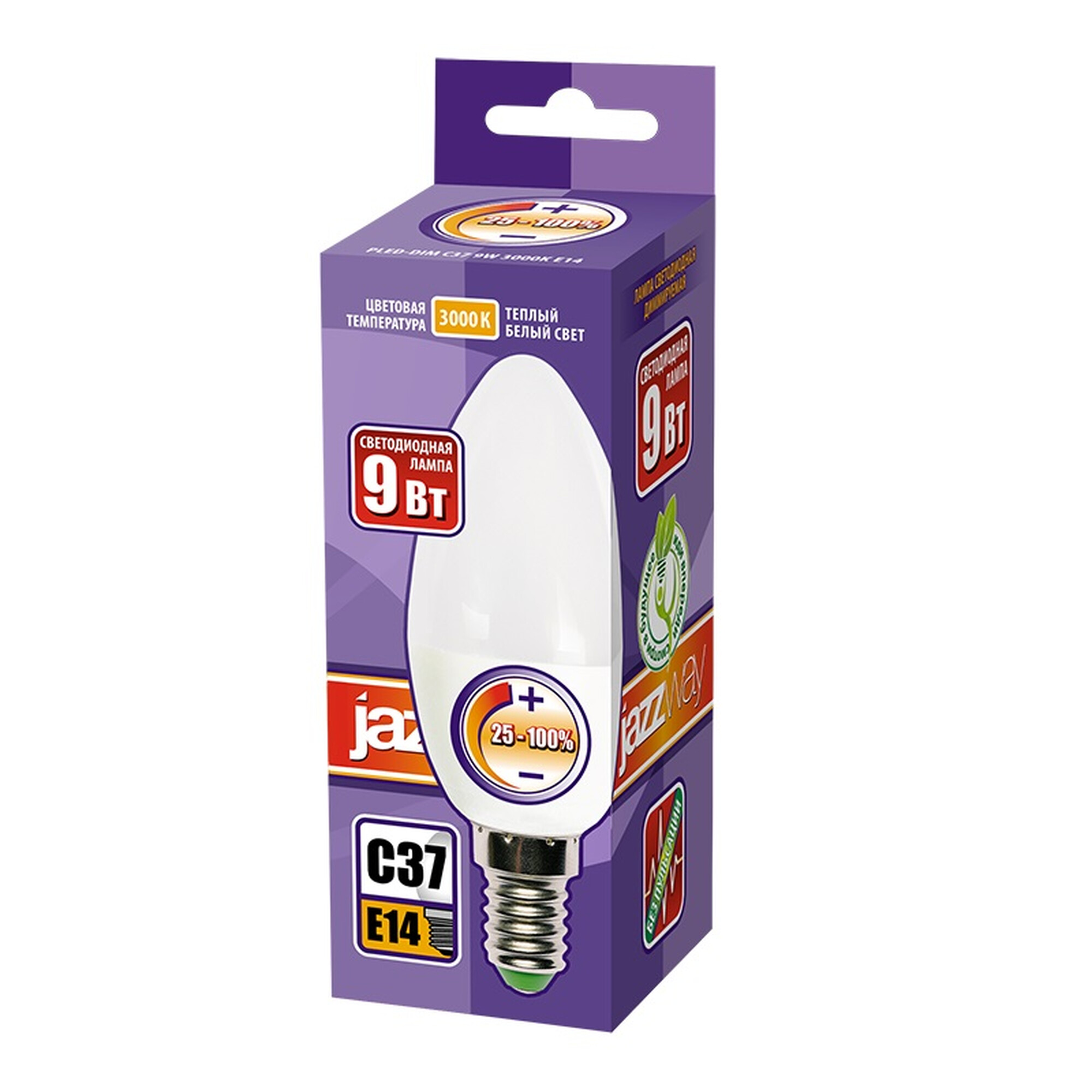 Лампа светодиодная PLED- DIM C37  9w 3000K 630 Lm E14 230/50  Jazzway
