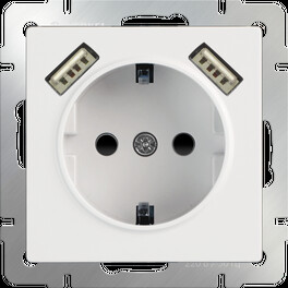 Розетка с заземлением, шторками и USBх2 (белая) / W1171501 (распродажа)
