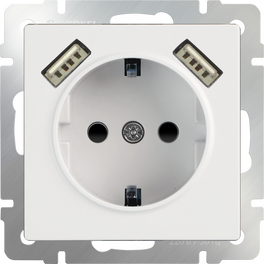 Розетка с заземлением, шторками и USBх2 (белая) / W1171501 (распродажа)