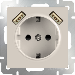 Розетка с заземлением, шторками и USBх2 (слоновая кость)  / WL03-SKGS-USBx2-IP20 (распродажа)