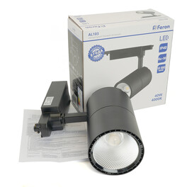 Светодиодный светильник AL103 трековый однофазный на шинопровод 40W 4000K, 35 градусов, черный Feron