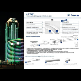 Неоновая лента LS721 144SMD(2835)/м 12Вт/м 220V IP67, длина 50м, красный Feron