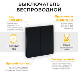 Выключатель дистанционного управления 230V 500W двухклавишный, TM82, черный, Feron 