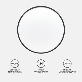 Светильник светодиодный накладной, SPIN, 38Вт, 230В/50Гц, 3800лм, 4000К, ø400х25, круг,чёрны Apeyron