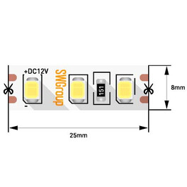 Лента светодиодная 2835, 120 LED/м, 9.6 Вт/м, 12В , IP20, Цвет:Холодный белый, CE, 3М (1метр)