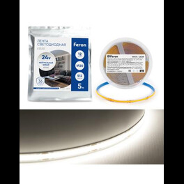 Светодиодная COB лента LS530, 512SMD(2110)/м 12Вт/м 24V 5000*10*1.8мм 4000К IP20 Feron