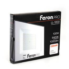 Прожектор светодиодный 100W 6400K IP65 AC175-265V/50Hz, черный, LL-1000 PRO Feron