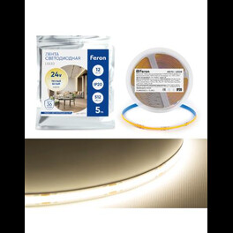 Светодиодная COB лента LS530, 512SMD(2110)/м 12Вт/м 24V 5000*10*1.8мм 3000К IP20 Feron